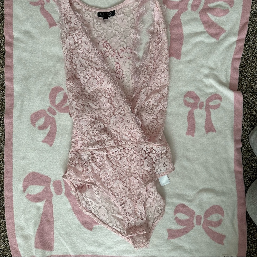 Topshop pink lace bodysuit
